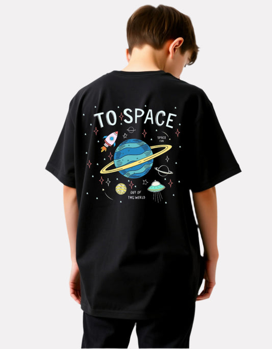 Boys Printed Oversized Cotton T-Shirt (Black)