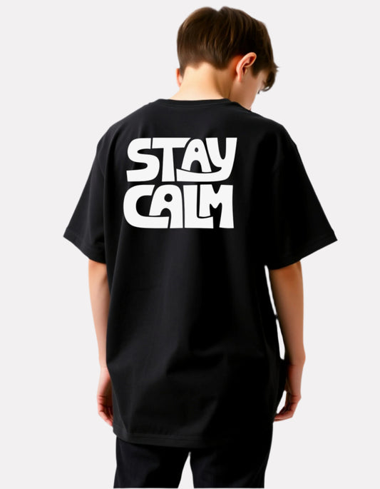 Boys Printed Oversized Cotton T-Shirt (Black)