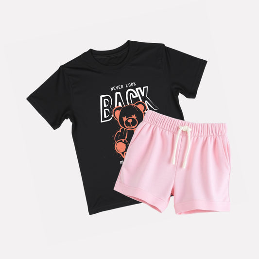 Black Printed T-shirt with Pink Shorts Set