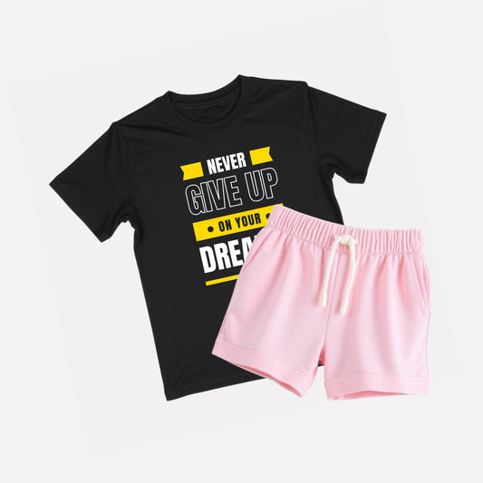 Black Printed T-shirt with Pink Shorts Set