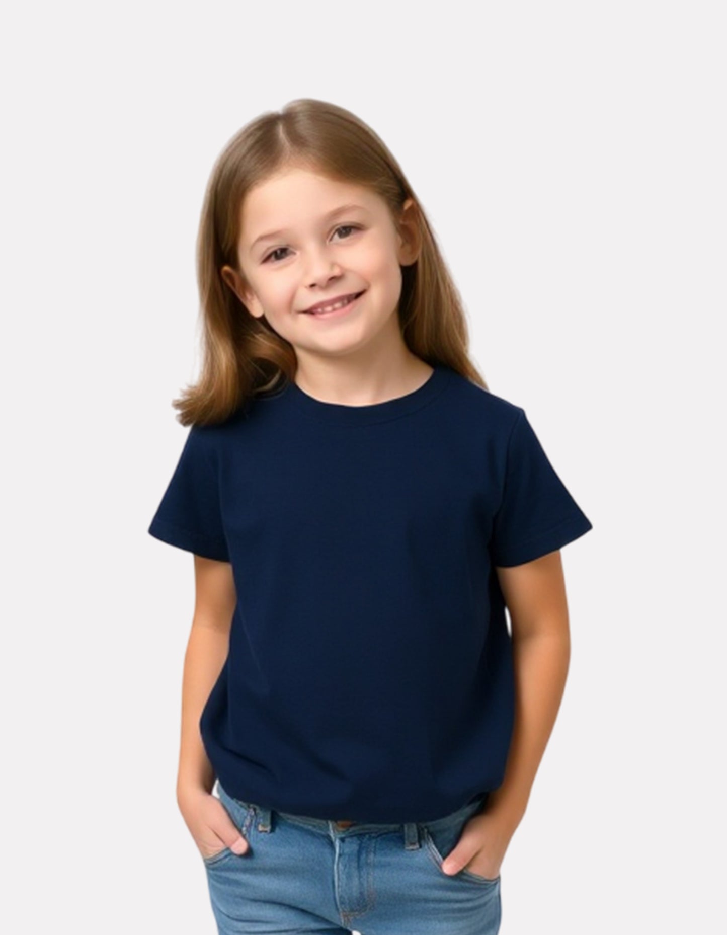 Junior Girl Plain Navy Blue Casual Cotton T-Shirt
