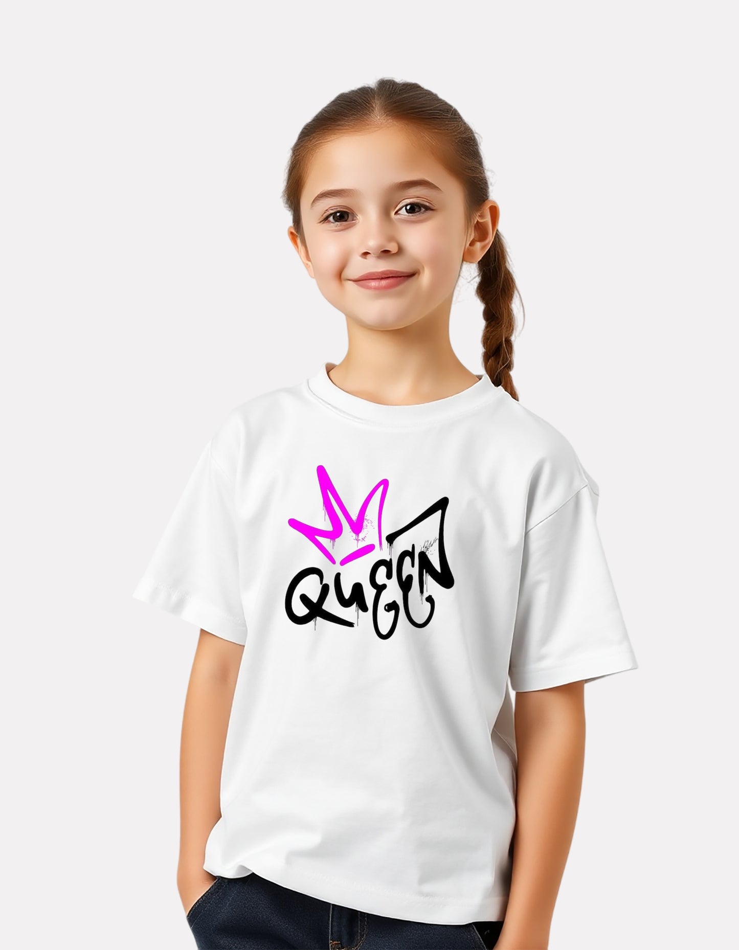 Junior White Printed Casual Cotton T-Shirt