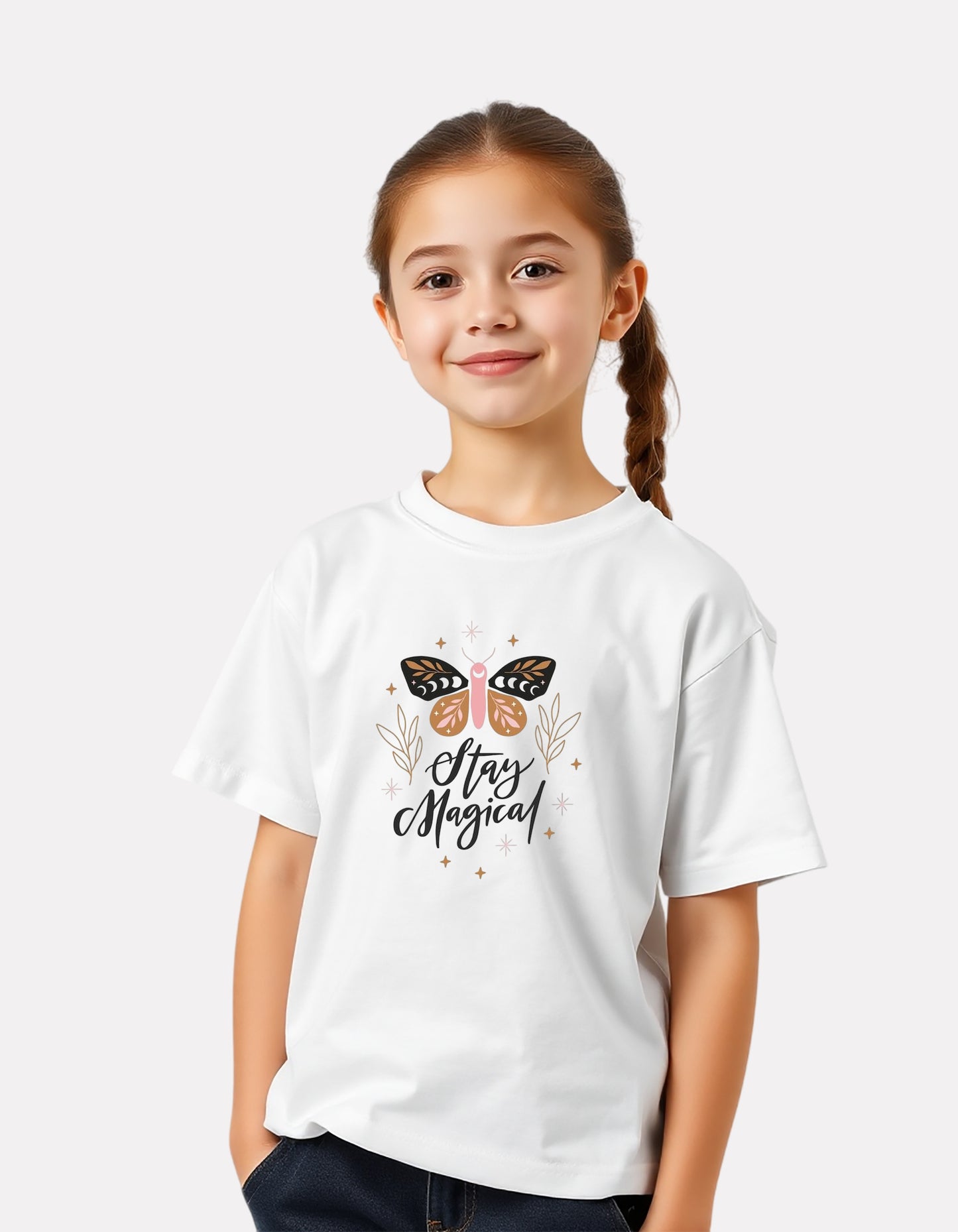 White Printed Casual Cotton T-Shirt for Girls