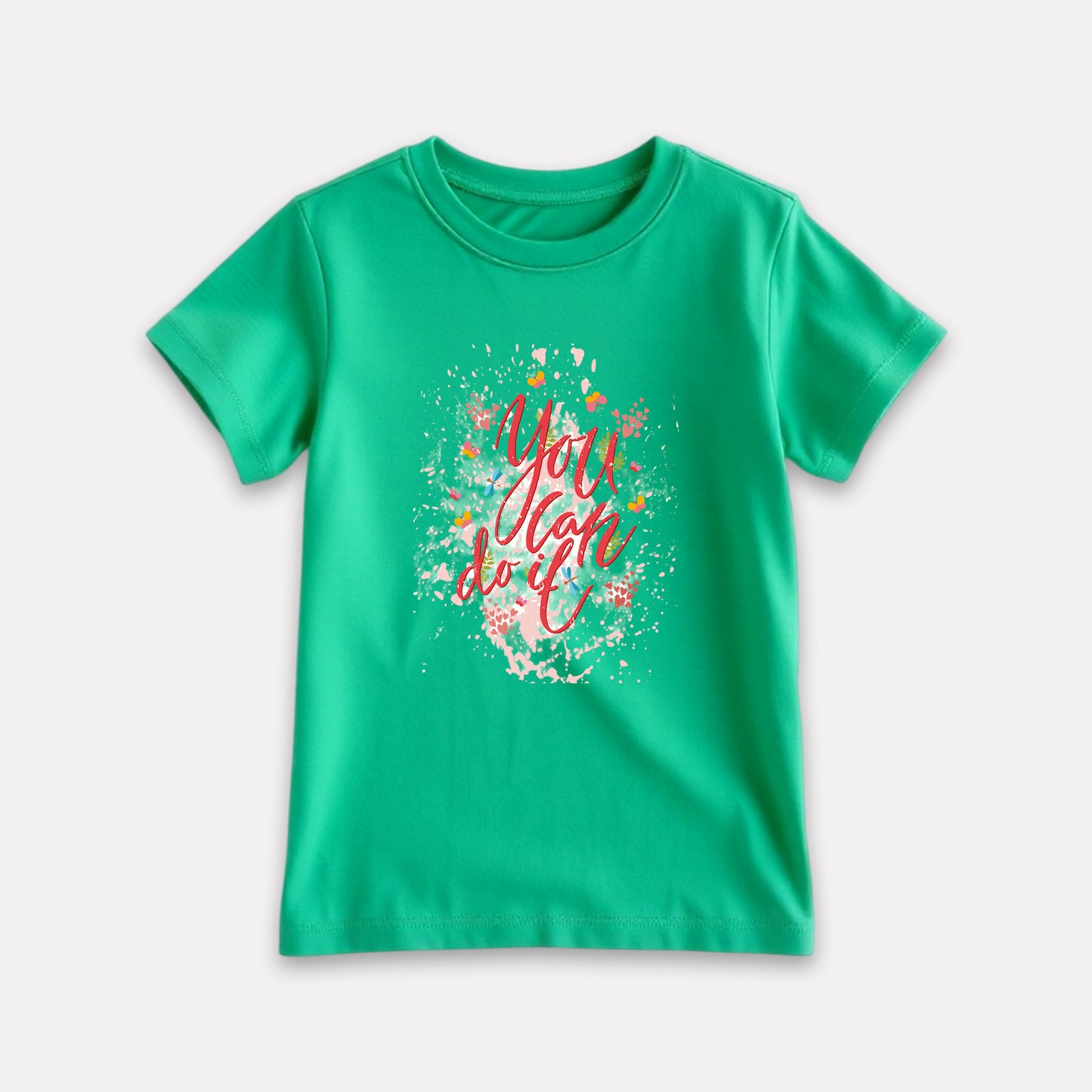 Green Color Graphic Print T-Shirt For Girls