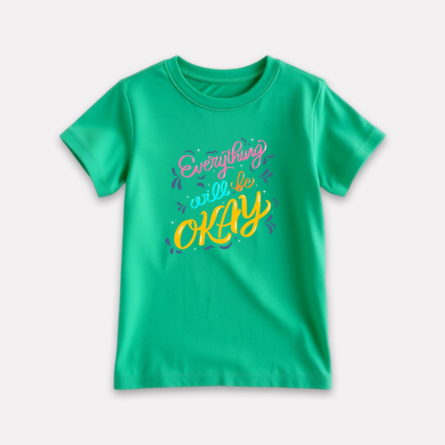Green Color Graphic Print T-Shirt For Girls