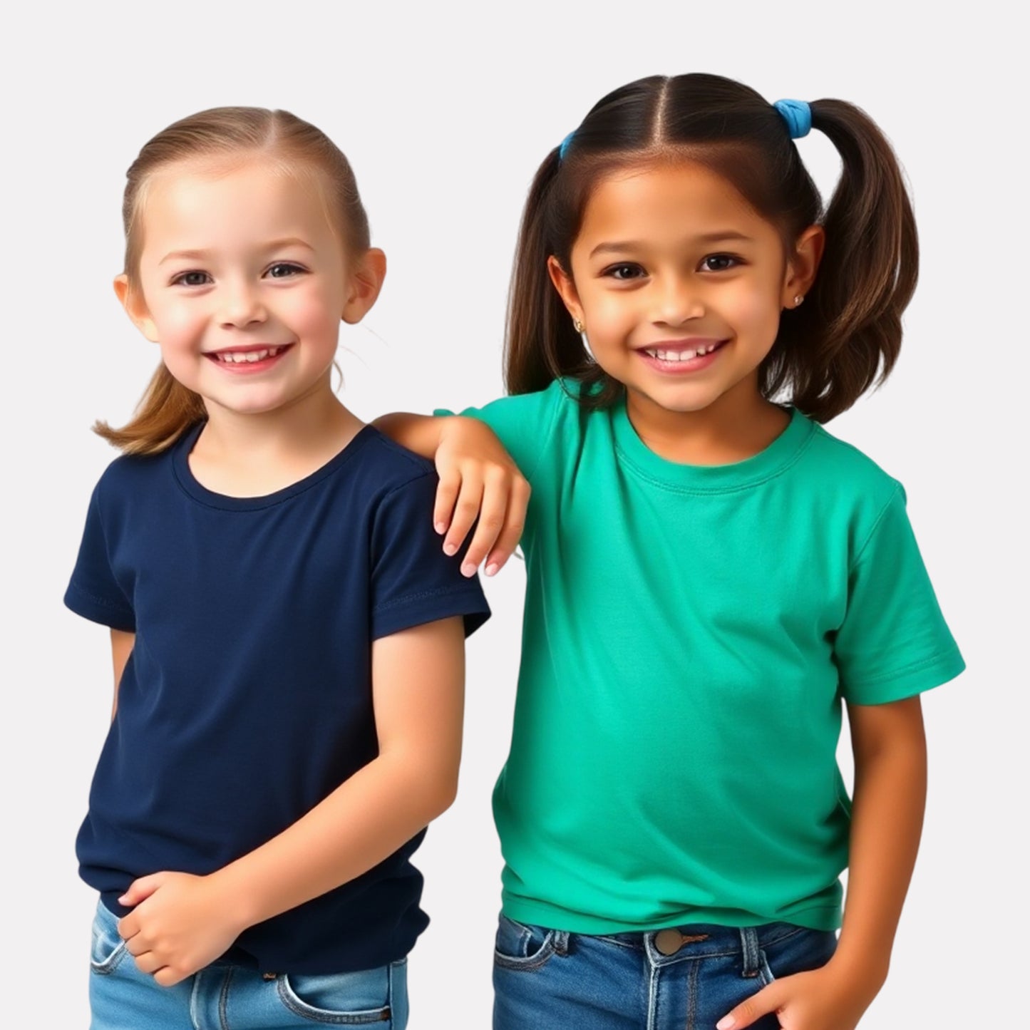 Girls 2 Pack Combo Cotton Plain T-Shirt (Green and Navy)