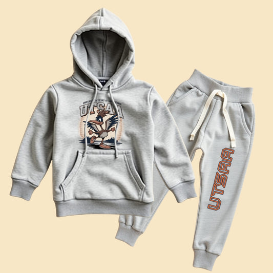 Comfy Printed Hoodie and Pant Duo Grey Melange Set
