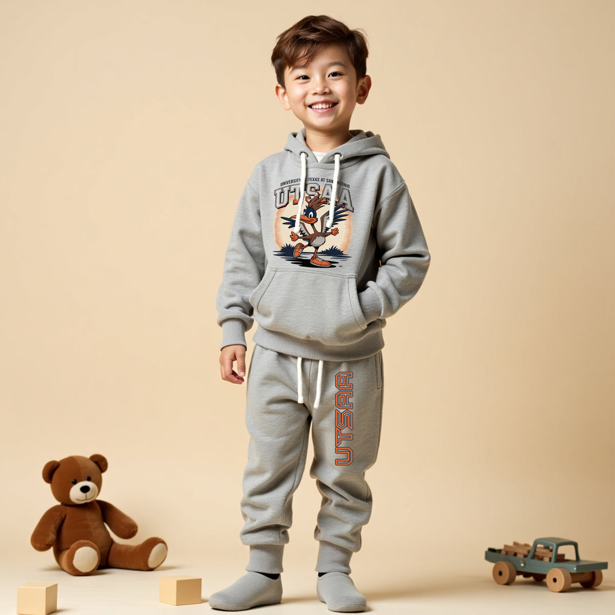 Comfy Printed Hoodie and Pant Duo Grey Melange Set