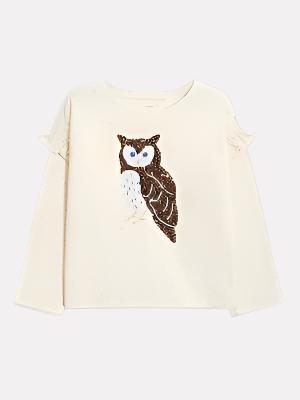 Girls Top Sequin Owl Jersey