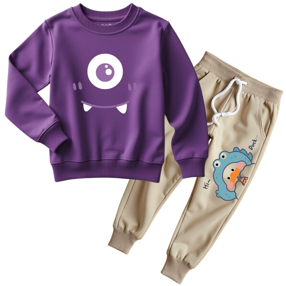 Sweatshirt-Pant Cord Set Lavender & Beige