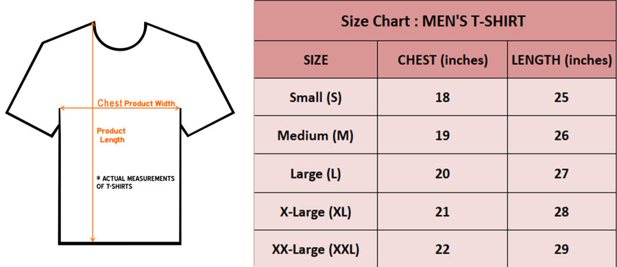 Size Chart for Men's 3-Pack Printed Round Neck Cotton T-Shirts