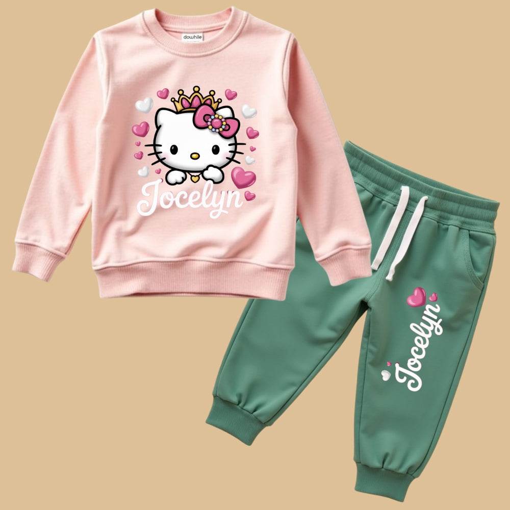 Sweatshirt and Pant Cord Set (Pink & Mint Green)