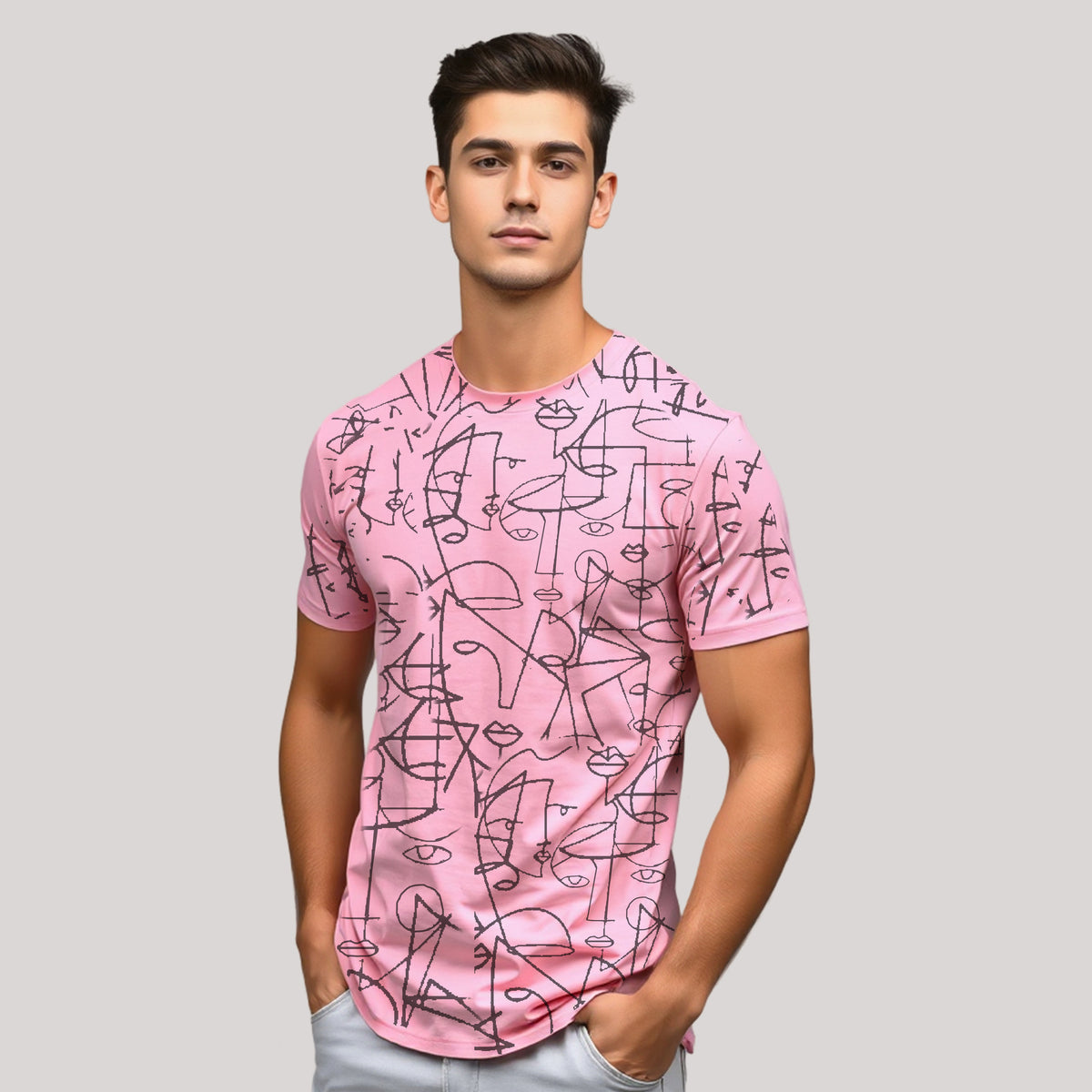 Men's 3-Pack Printed Round Neck Cotton T-Shirts