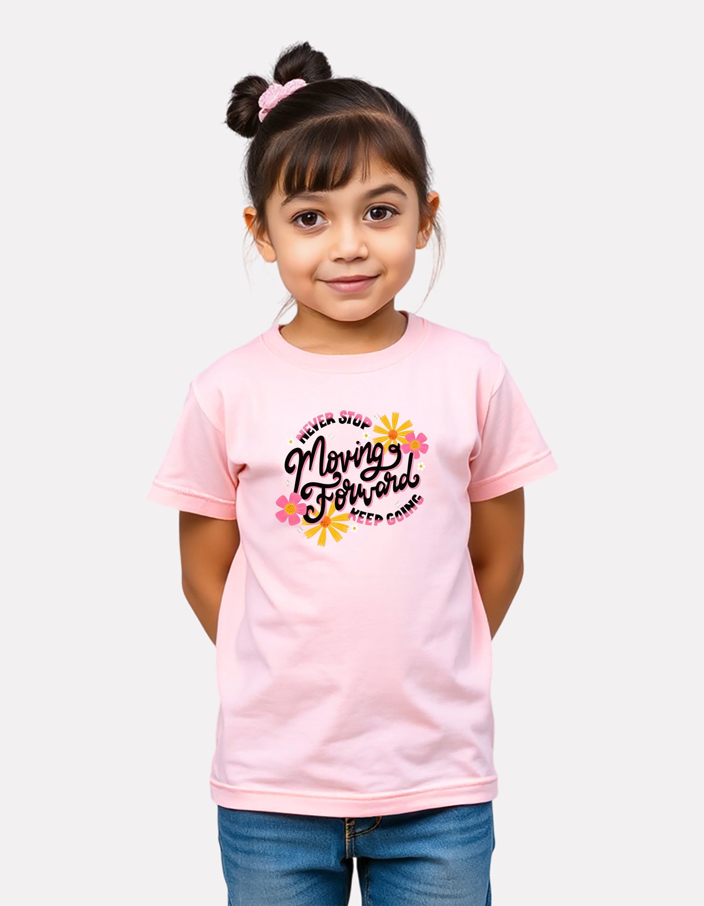 Junior Girl Printed Baby Pink Cotton T-Shirt