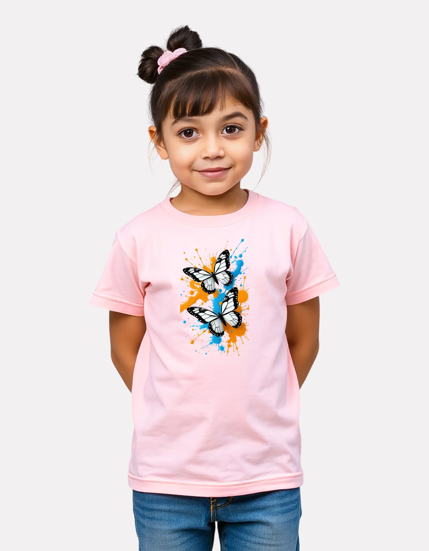 Printed Regular Fit Baby Pink Cotton T-Shirt for Junior Girls