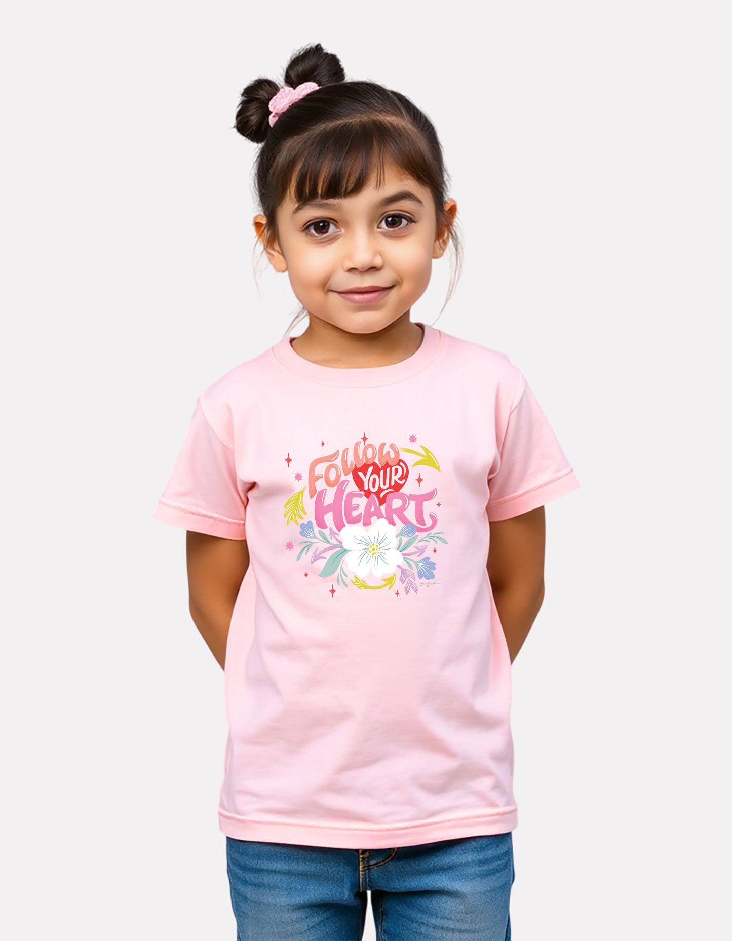 Junior Girl Printed Baby Pink Cotton T-Shirt