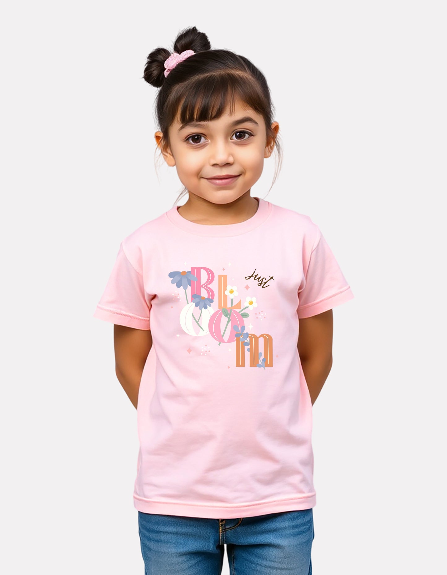 Junior Girl Printed Baby Pink Cotton T-Shirt