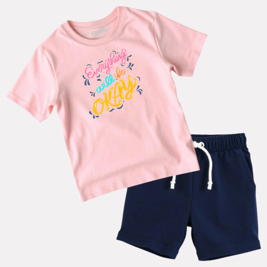 Girls Printed T-Shirt with Cotton Shorts Set