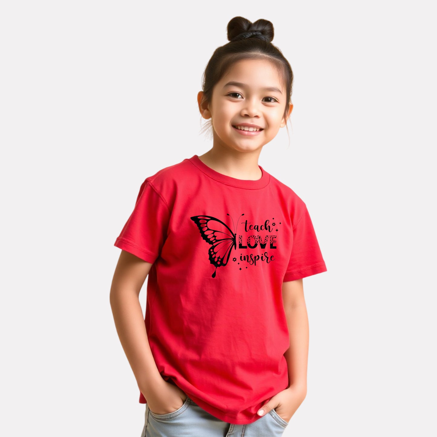 Junior Girl Printed Red Casual Cotton T-Shirt