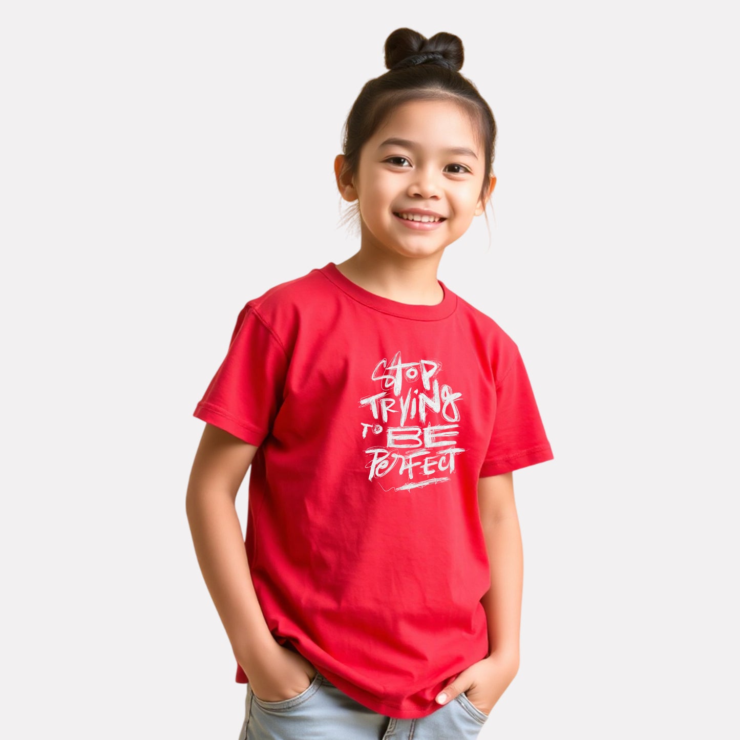 Junior Girl Printed Red Casual Cotton T-Shirt