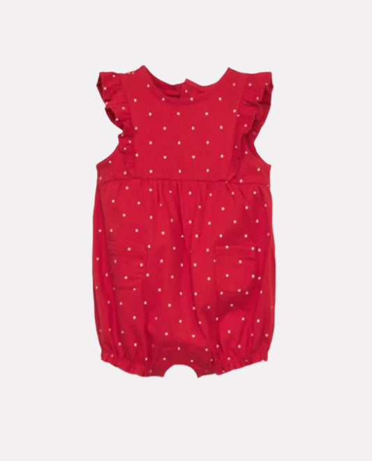 Cotton Knit Frill Sleeves Romper printed
