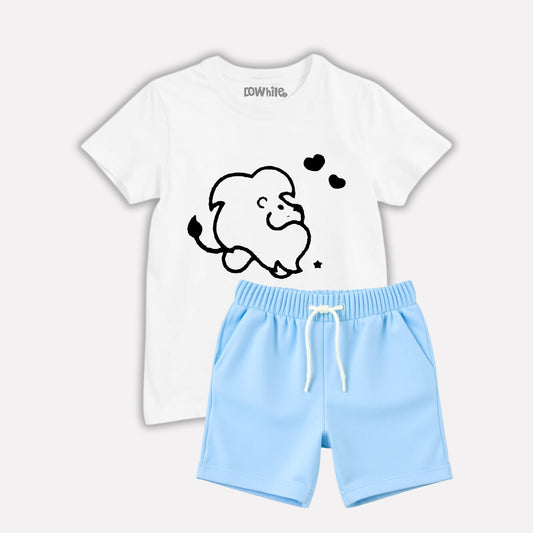 White Printed T-shirt with Turquoise Shorts Set