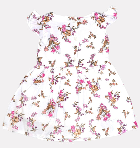 Floral Printed Cap Sleeves Cotton A-Line Top White