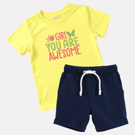 Girls T-Shirt with Shorts Cotton Set