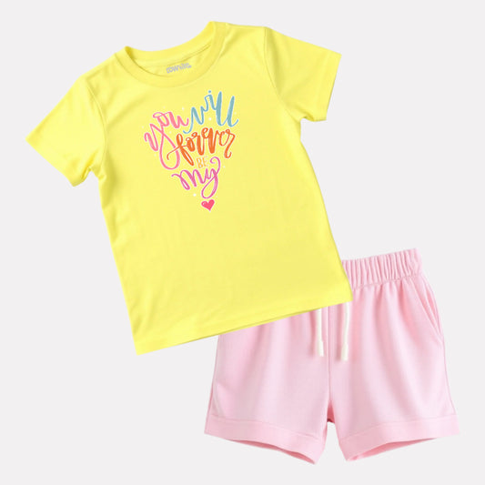 Girls Printed T-shirt with Shorts Cotton Set