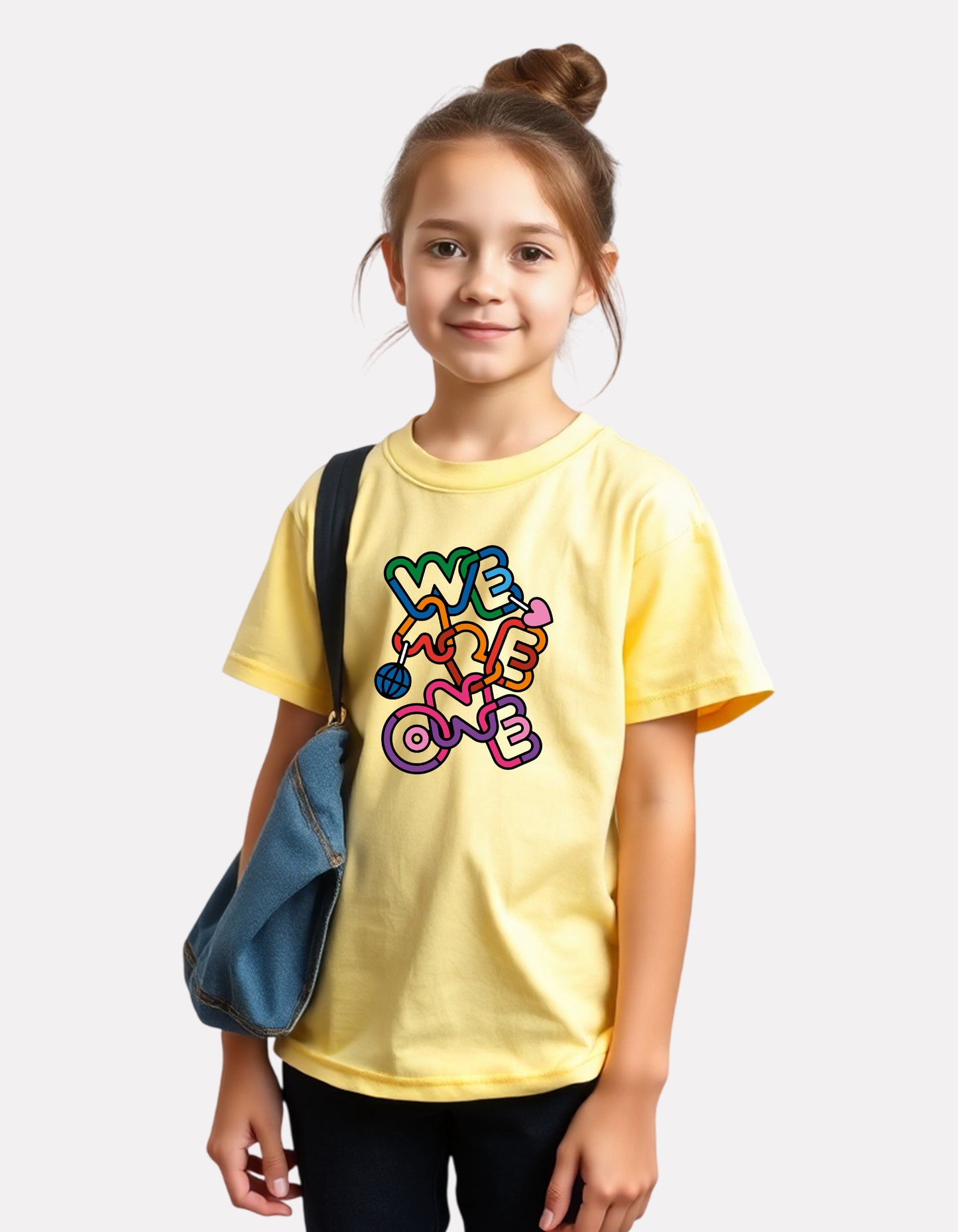 Printed light yellow Cotton T-Shirt for Girls