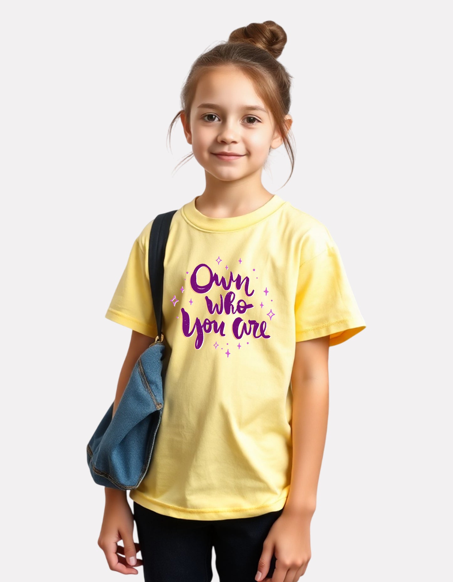 Printed light yellow Cotton T-Shirt for Girls