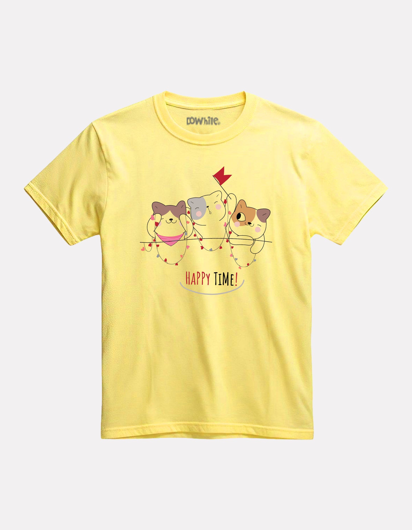 Printed light yellow Cotton T-Shirt for Girls
