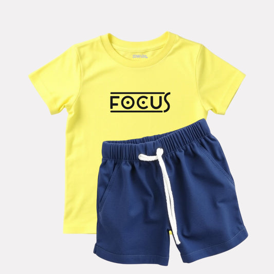 Yellow T-Shirt Printed with Navy Blue Shorts Set