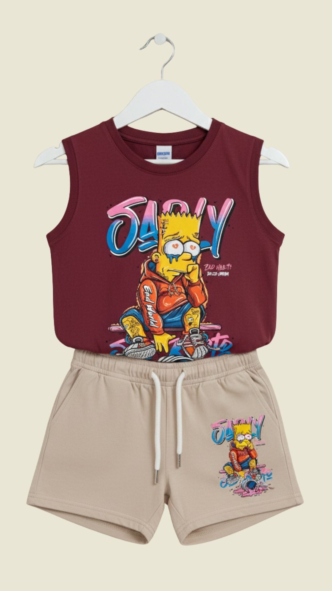 Kids Printed Sleeveless T-shirt with Shorts