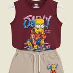 Kids Printed Sleeveless T-shirt with Shorts