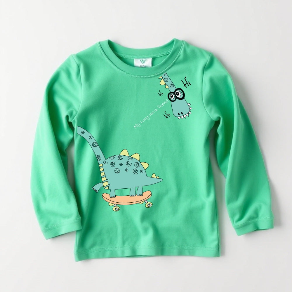 Full Sleeve T-Shirt & Shorts Set - Mint Green & Yellow