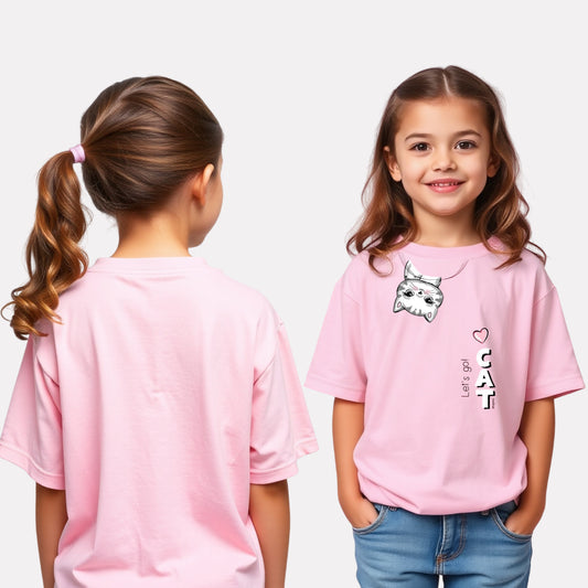 Girls Printed Oversized Cotton T-Shirt Pink Color