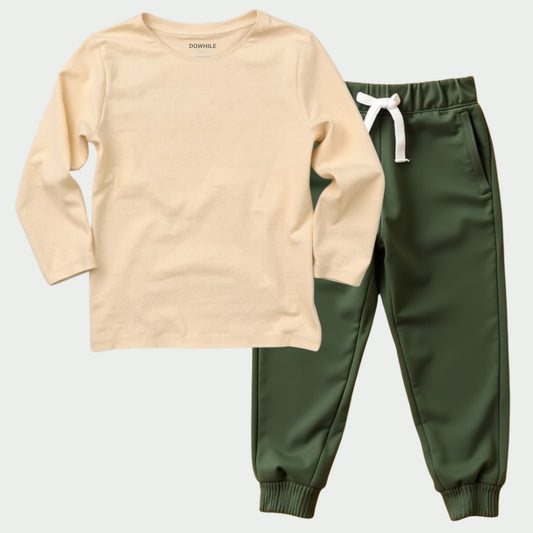Track Style: T-Shirts-Pants (Beige & Military green)