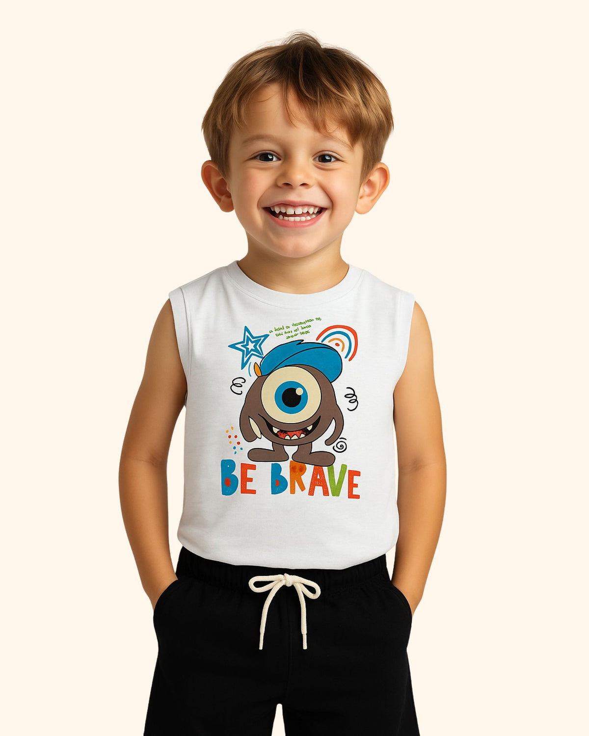 Kids Printed Sleeveless T-shirt with Shorts