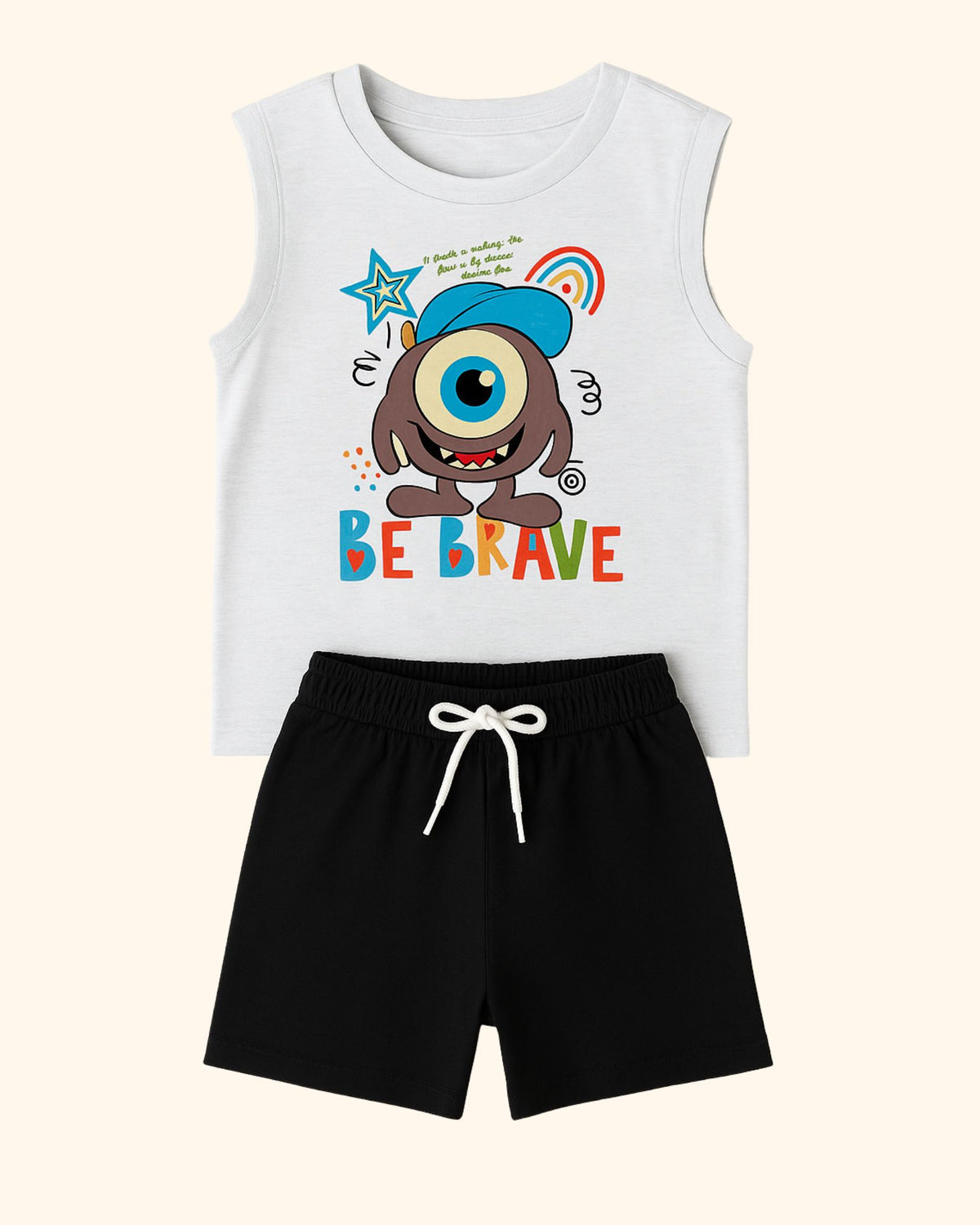Kids Printed Sleeveless T-shirt with Shorts
