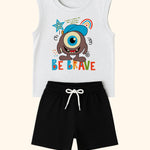 Kids Printed Sleeveless T-shirt with Shorts