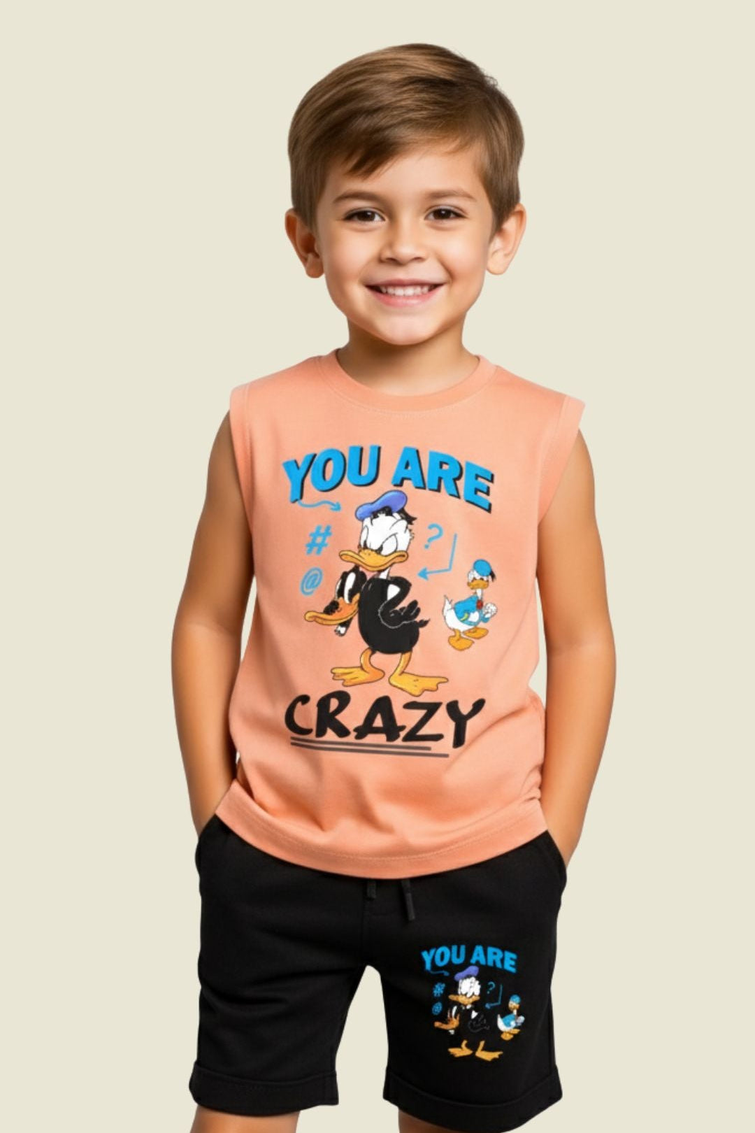 Printed Round Neck Sleeveless T-Shirt Sets