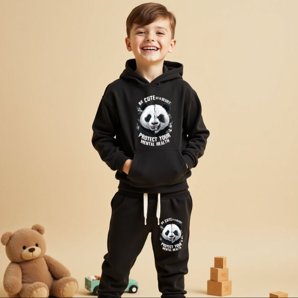 Comfy Printed Hoodie and Pant Duo Black Set