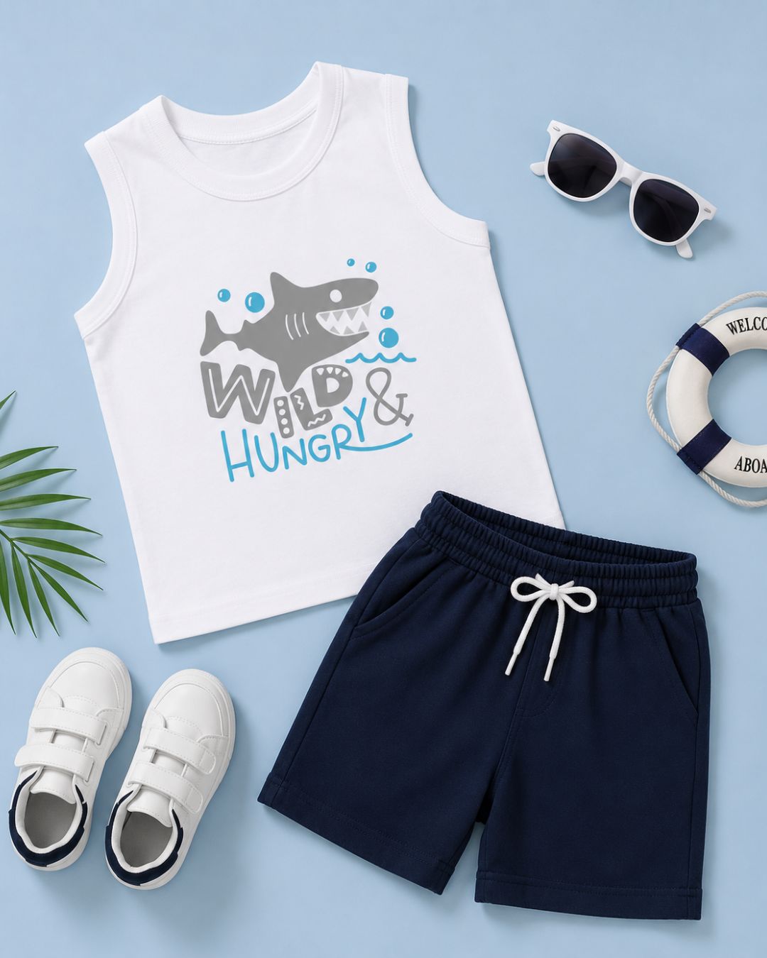 Sleeveless kids t shirt shorts