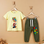 T-Shirt & Track Set Printed Style- Yellow & Military Green