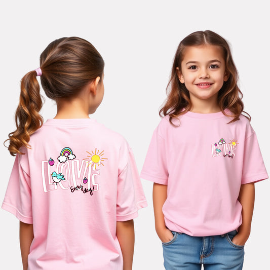 Girls Printed Oversized Cotton T-Shirt Pink Color