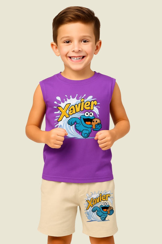 Printed Round Neck Sleeveless T-Shirt Sets