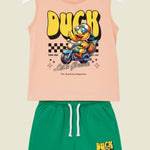 Printed Round Neck Sleeveless T-Shirt Sets