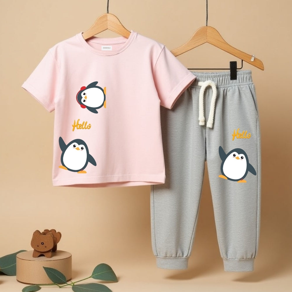 Playtime Ready T-Shirt & Pants (Pink & Grey Melange)