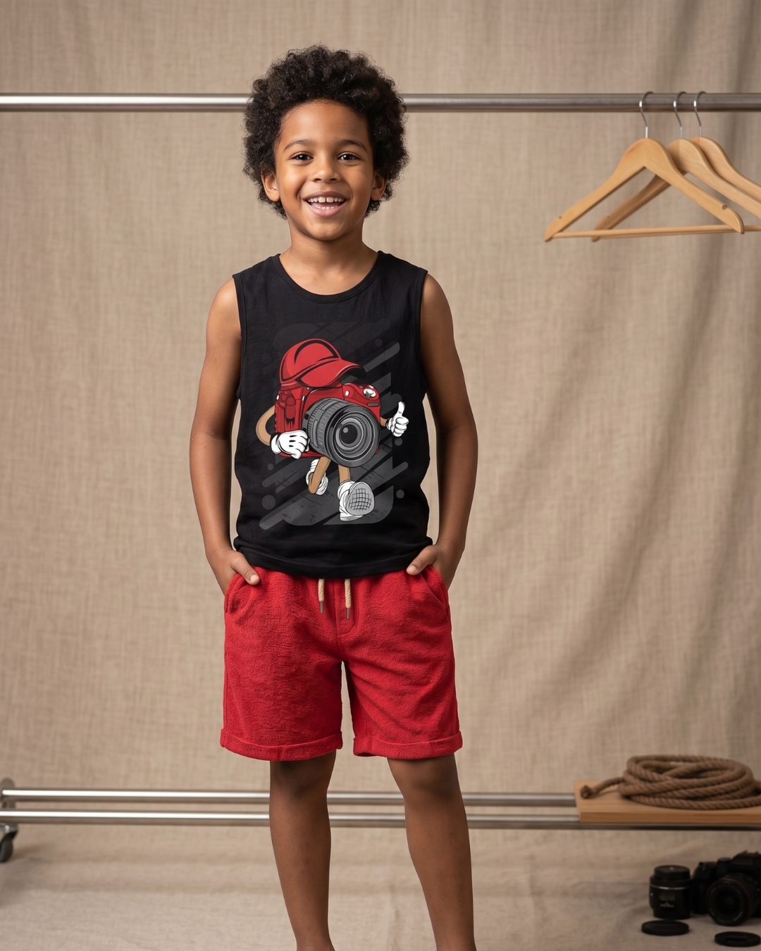 Kids Cotton Solid Sleeveless Shorts Sets